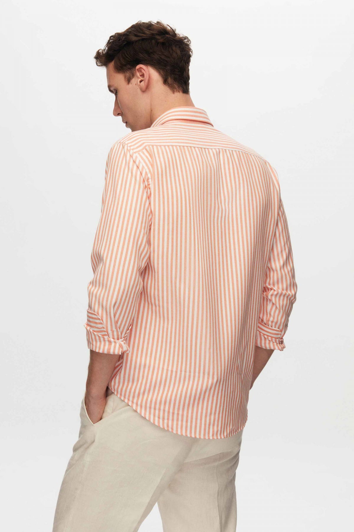 Ds Damat Slim Fit Striped Shirt  - Orange