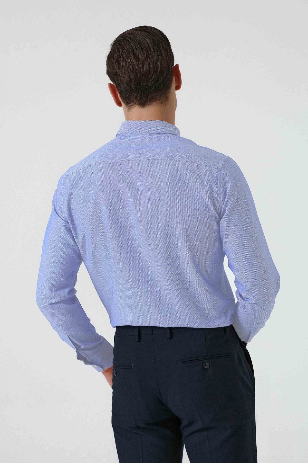 Ds Damat Slim Fit Textured Button-Down Cotton Shirt  - Blue