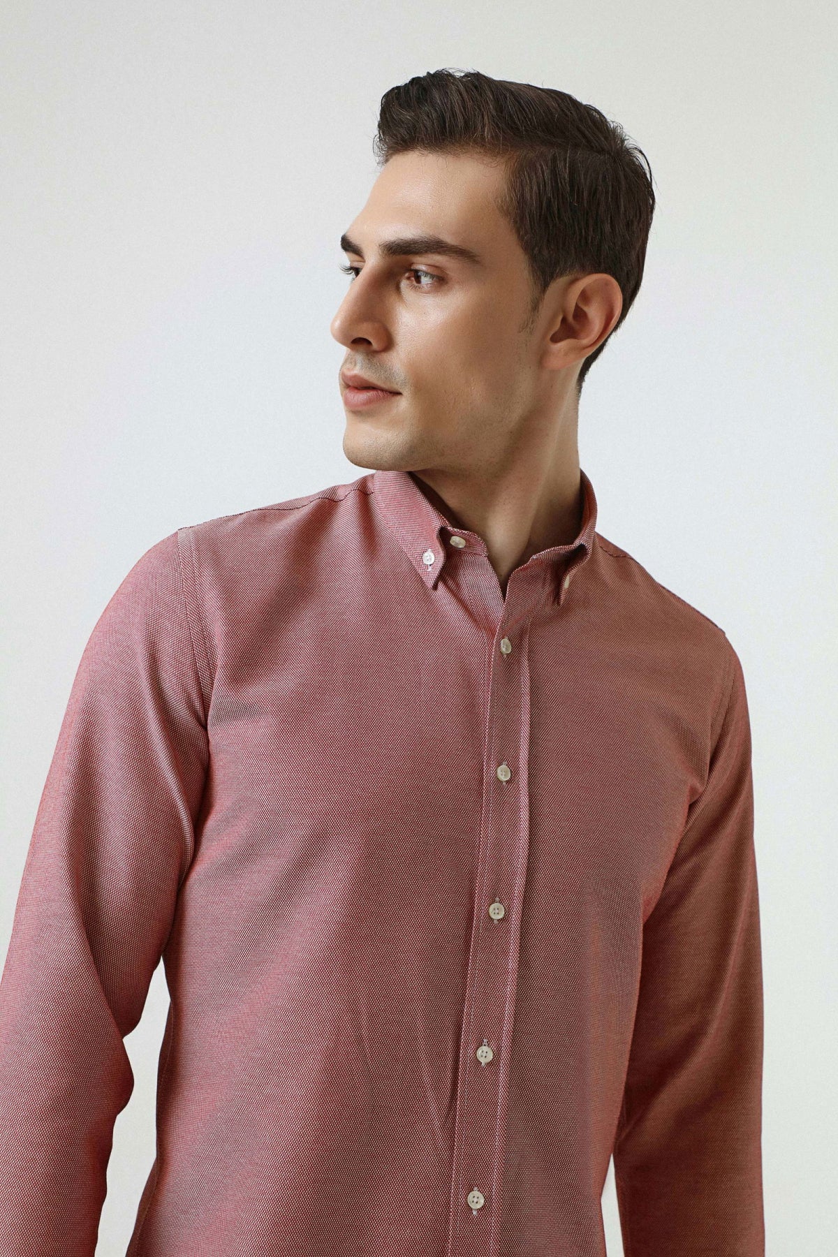 Ds Damat Slim Fit Textured Button-Down Cotton Shirt  - Brick