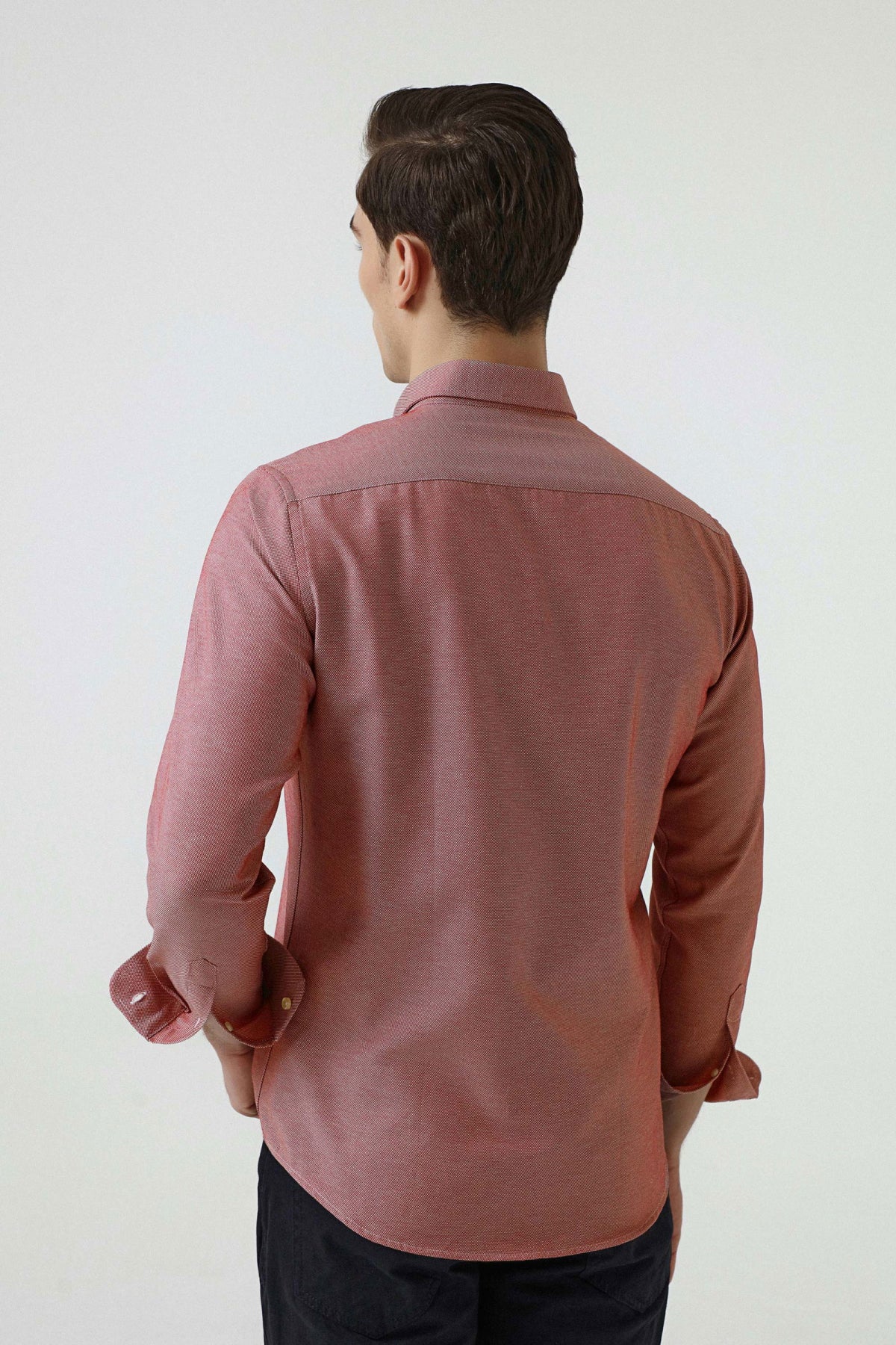 Ds Damat Slim Fit Textured Button-Down Cotton Shirt  - Brick