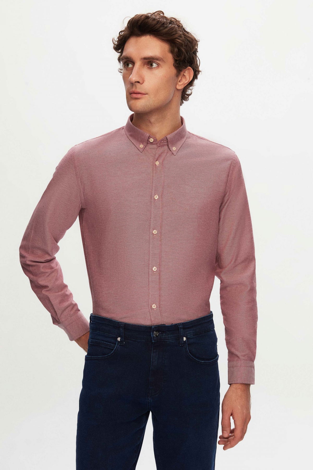 Ds Damat Slim Fit Textured Button-Down Cotton Shirt  - Burgundy