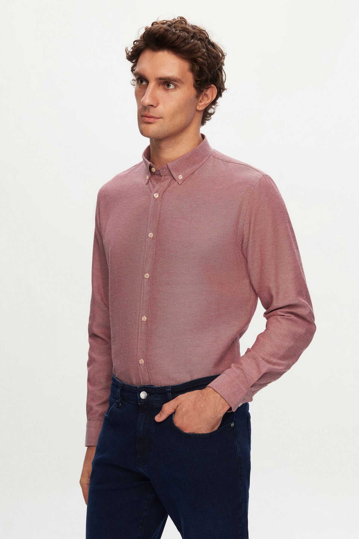 Ds Damat Slim Fit Textured Button-Down Cotton Shirt  - Burgundy