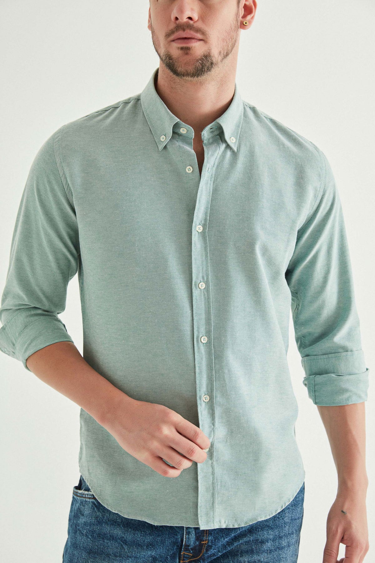 Ds Damat Slim Fit Textured Button-Down Cotton Shirt  - Green