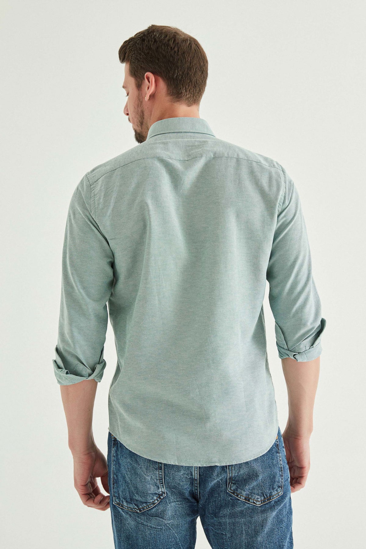 Ds Damat Slim Fit Textured Button-Down Cotton Shirt  - Green