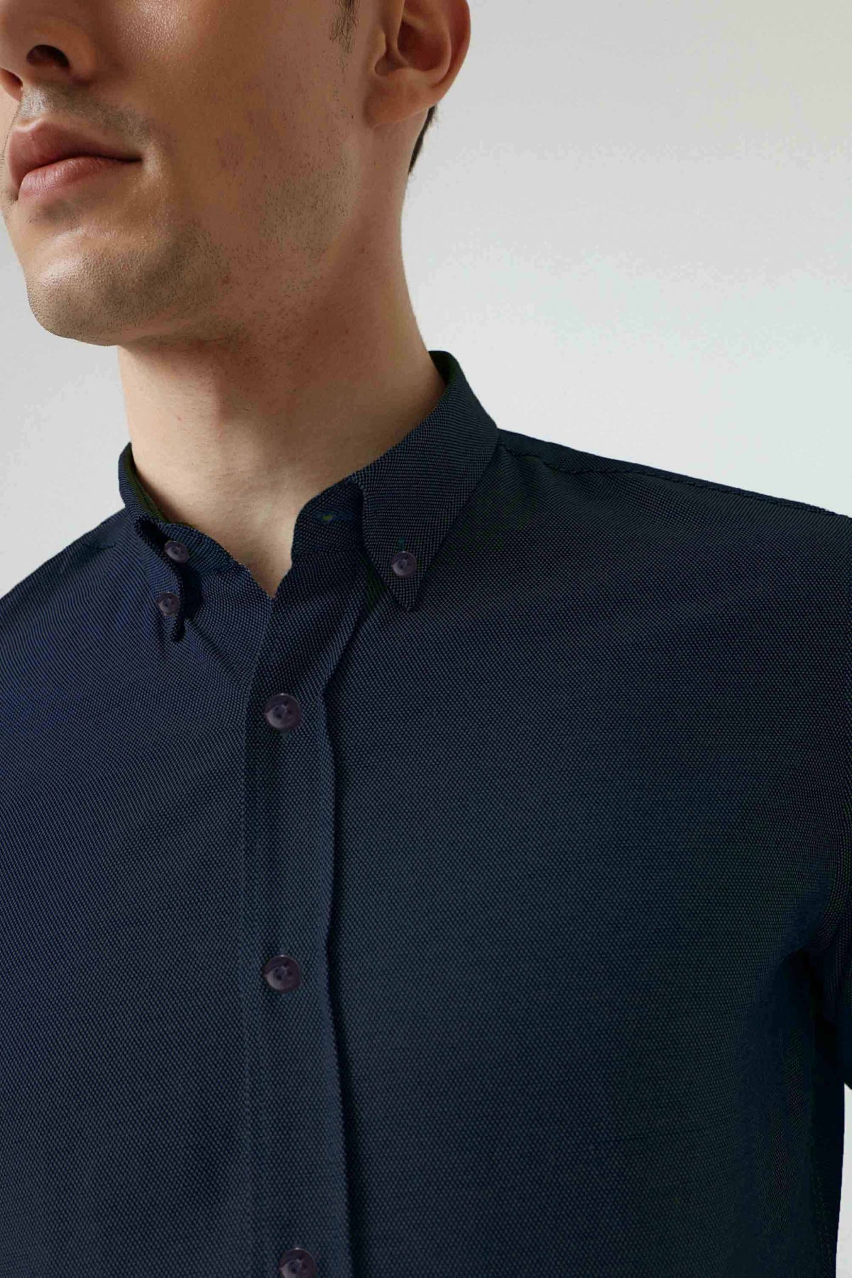 Ds Damat Slim Fit Textured Button-Down Cotton Shirt  - Navy Blue