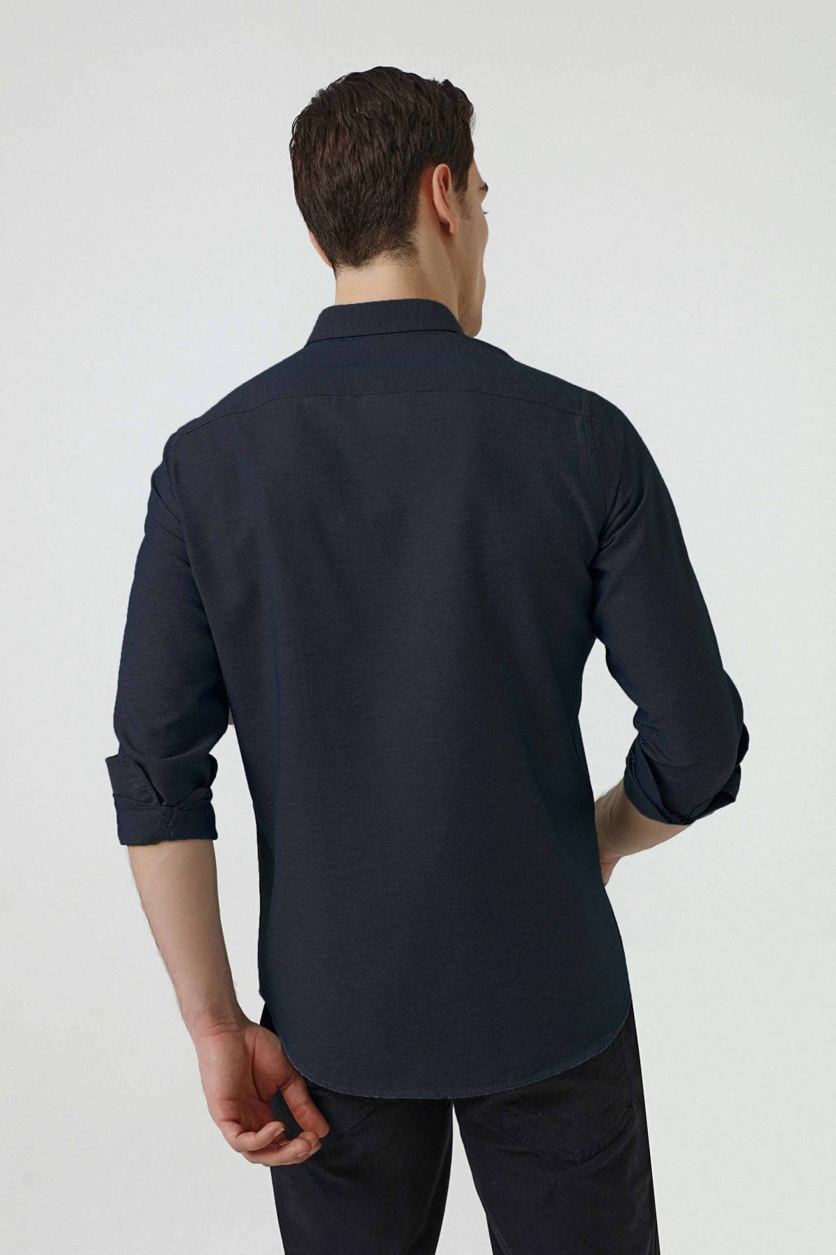 Ds Damat Slim Fit Textured Button-Down Cotton Shirt  - Navy Blue