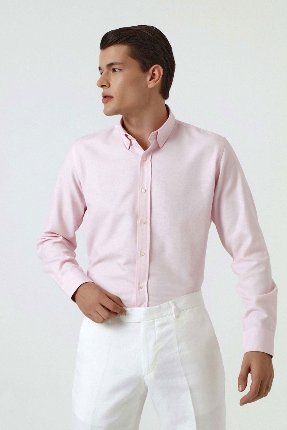 Ds Damat Slim Fit Textured Button-Down Cotton Shirt  - Pink