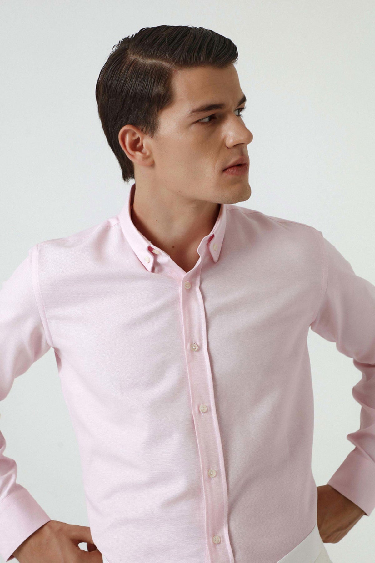 Ds Damat Slim Fit Textured Button-Down Cotton Shirt  - Pink