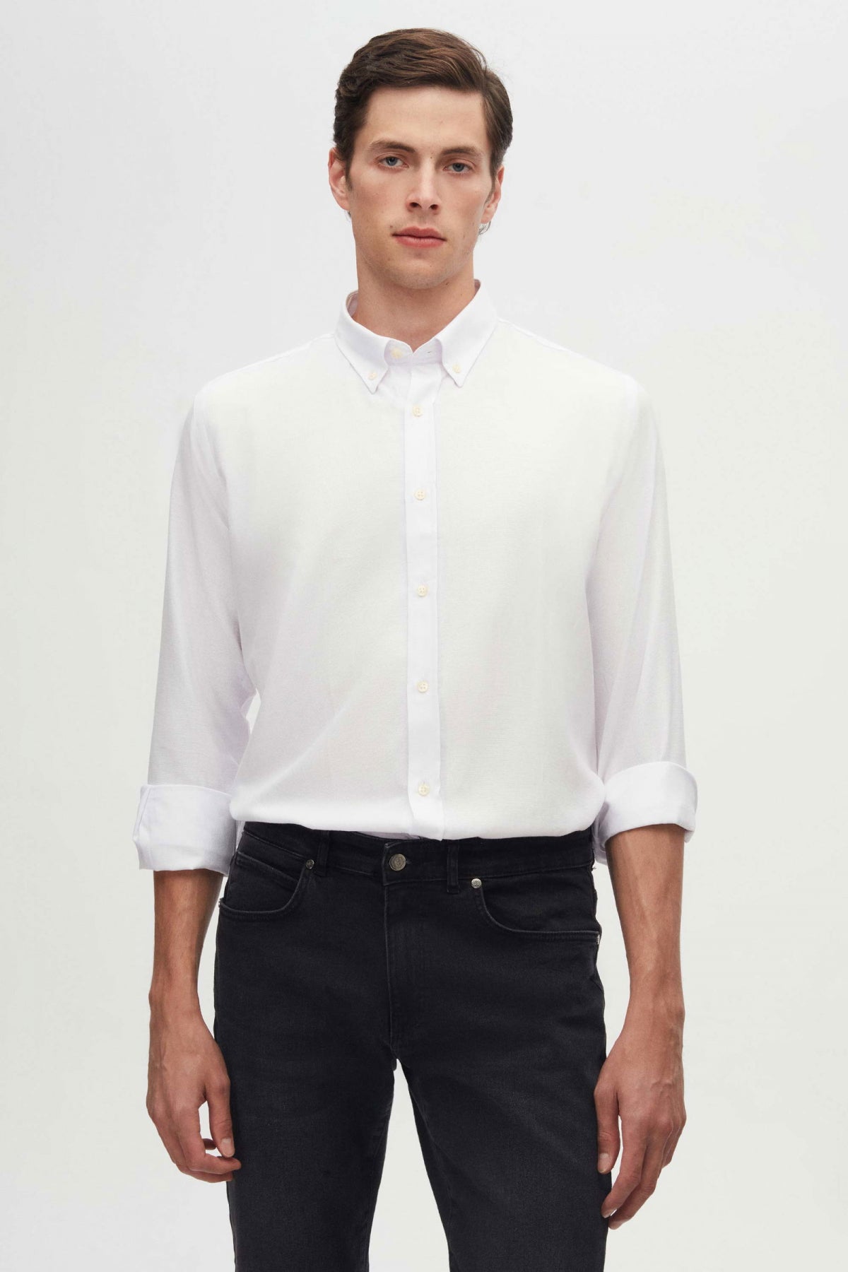 Ds Damat Slim Fit Textured Button-Down Cotton Shirt  - White