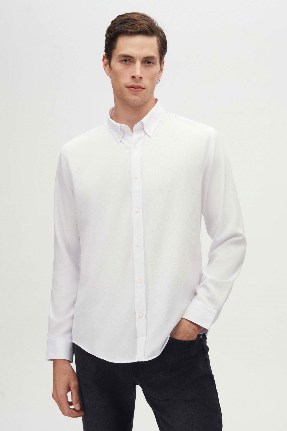 Ds Damat Slim Fit Textured Button-Down Cotton Shirt  - White
