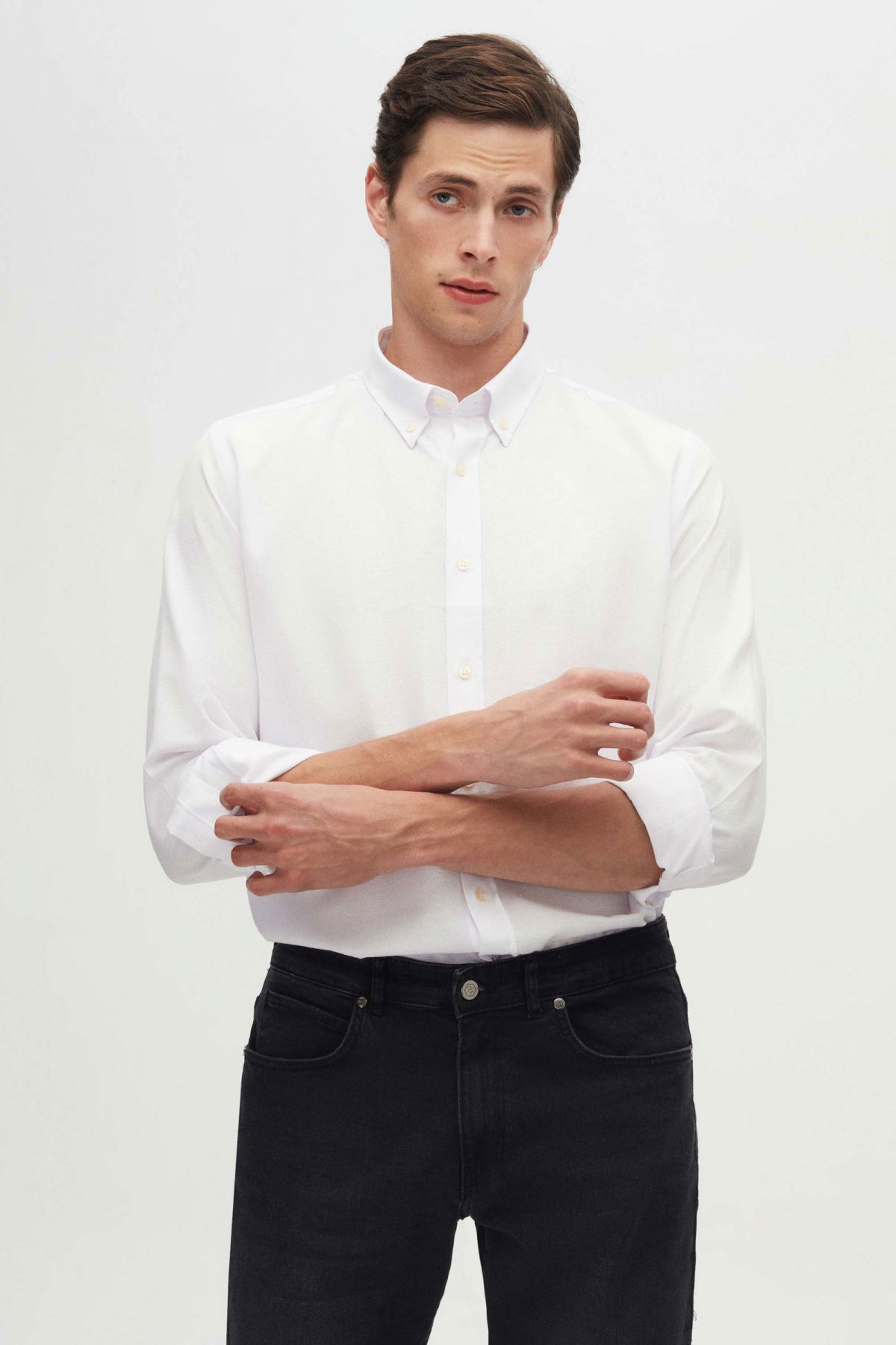 Ds Damat Slim Fit Textured Button-Down Cotton Shirt  - White