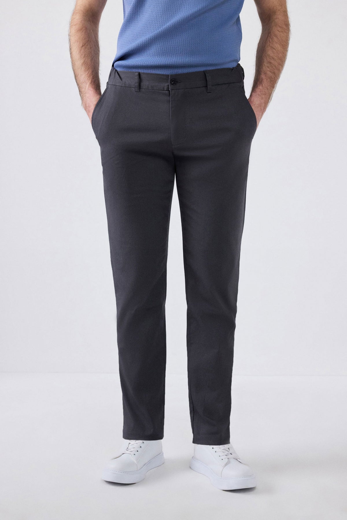 Ds Damat Slim Fit Textured Elastic Waist Stretchable Side Pocket Chino Pants  - Anthracite