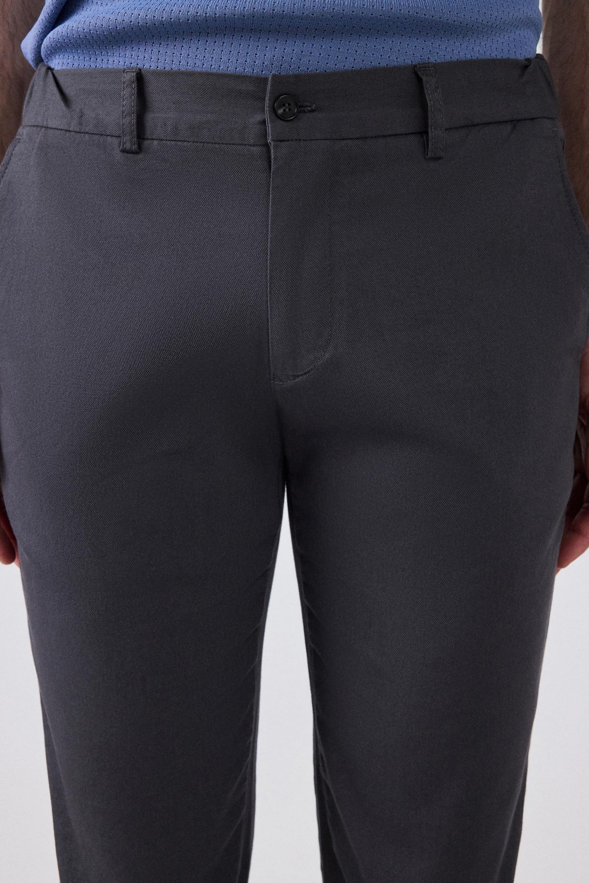 Ds Damat Slim Fit Textured Elastic Waist Stretchable Side Pocket Chino Pants  - Anthracite