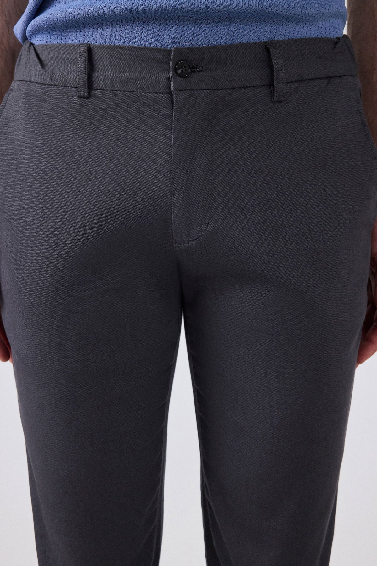 Ds Damat Slim Fit Textured Elastic Waist Stretchable Side Pocket Chino Pants  - Anthracite