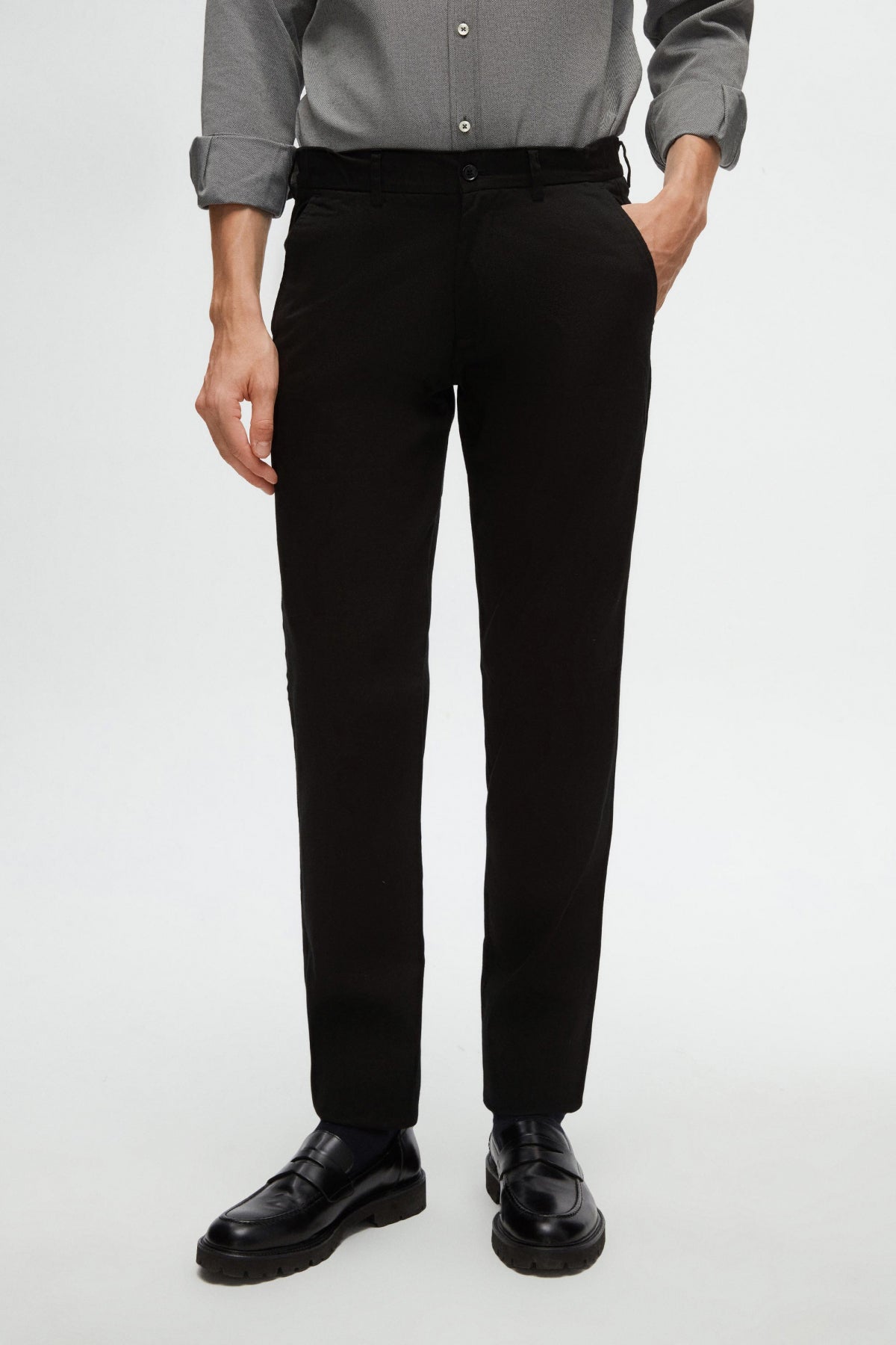 Ds Damat Slim Fit Textured Elastic Waist Stretchable Side Pocket Chino Pants  - Black