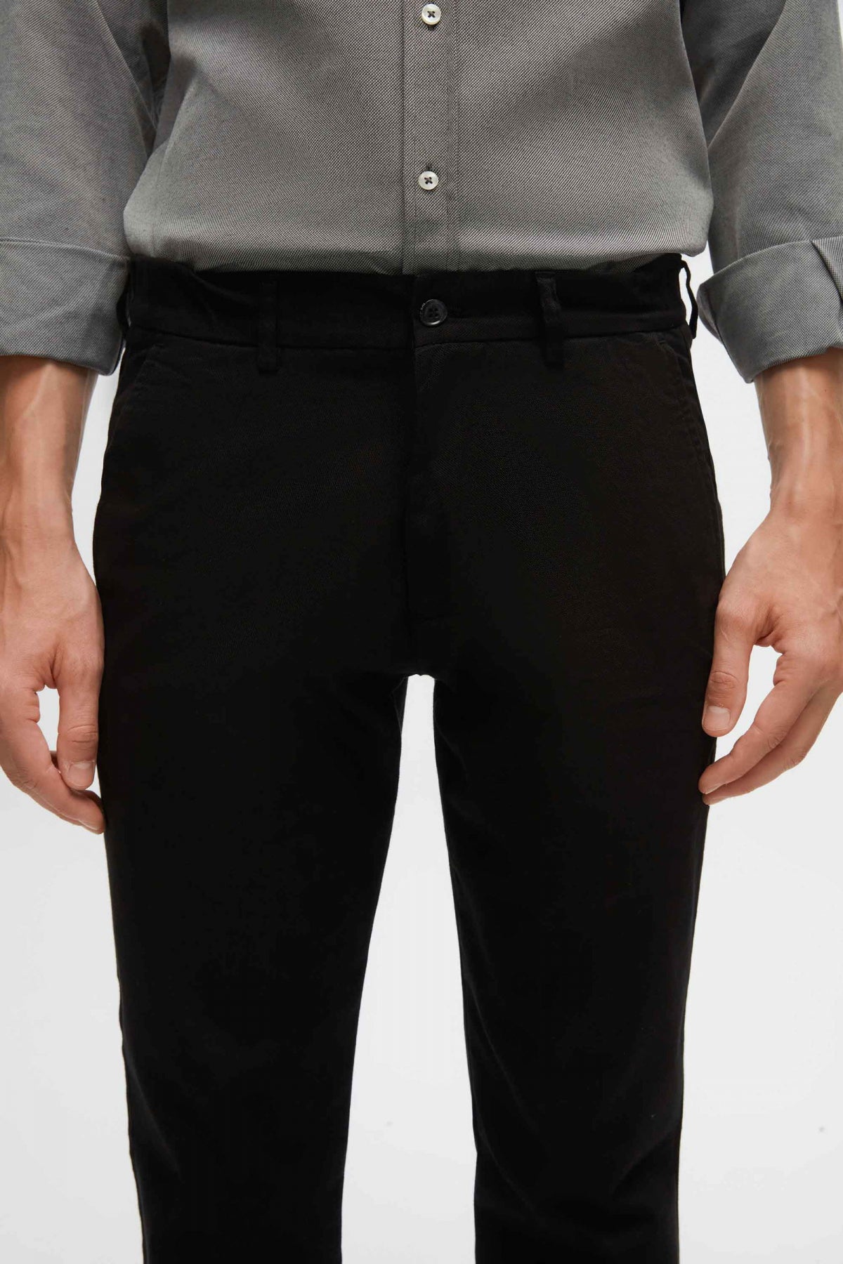 Ds Damat Slim Fit Textured Elastic Waist Stretchable Side Pocket Chino Pants  - Black