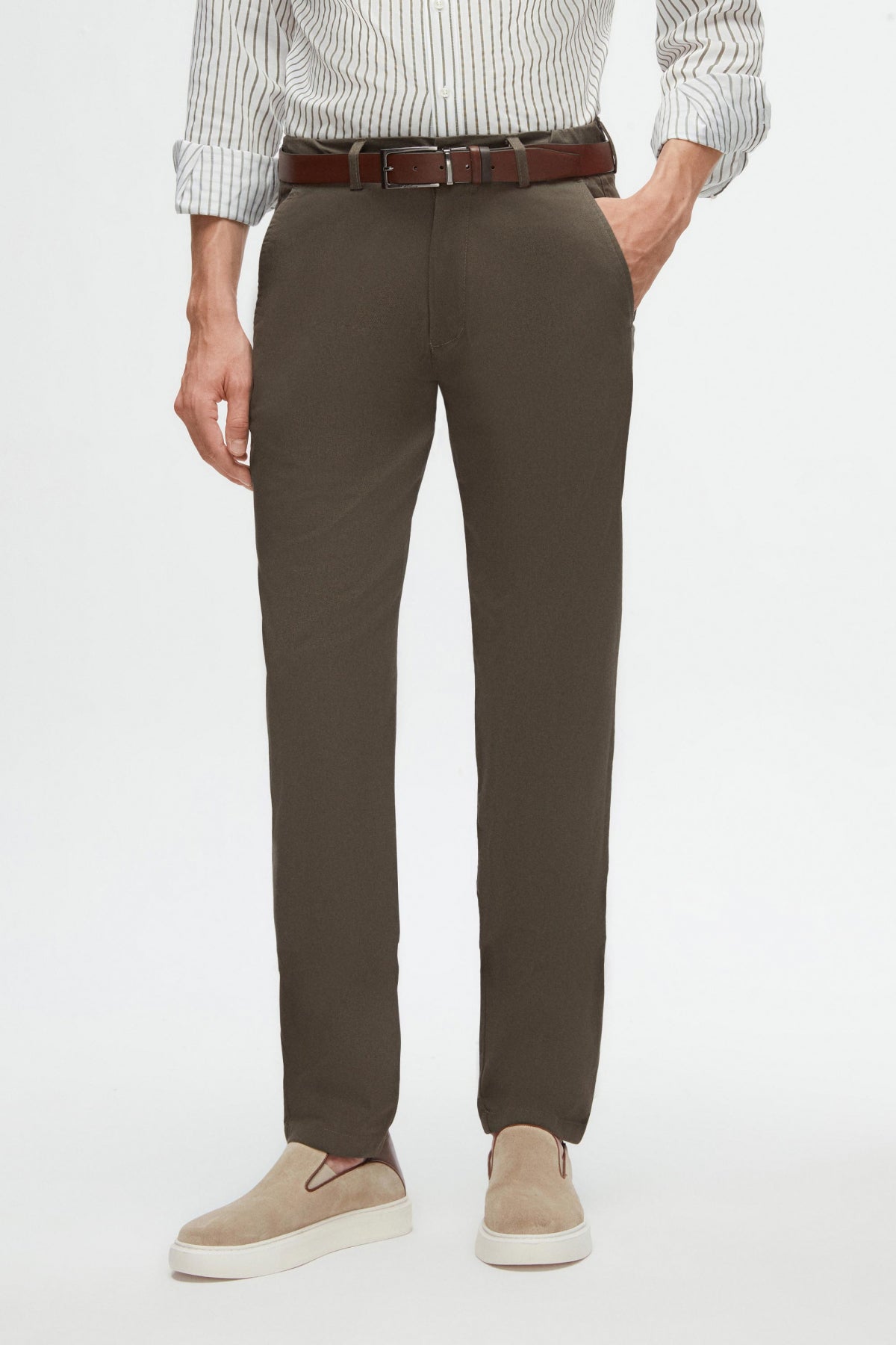Ds Damat Slim Fit Textured Elastic Waist Stretchable Side Pocket Chino Pants  - Khaki