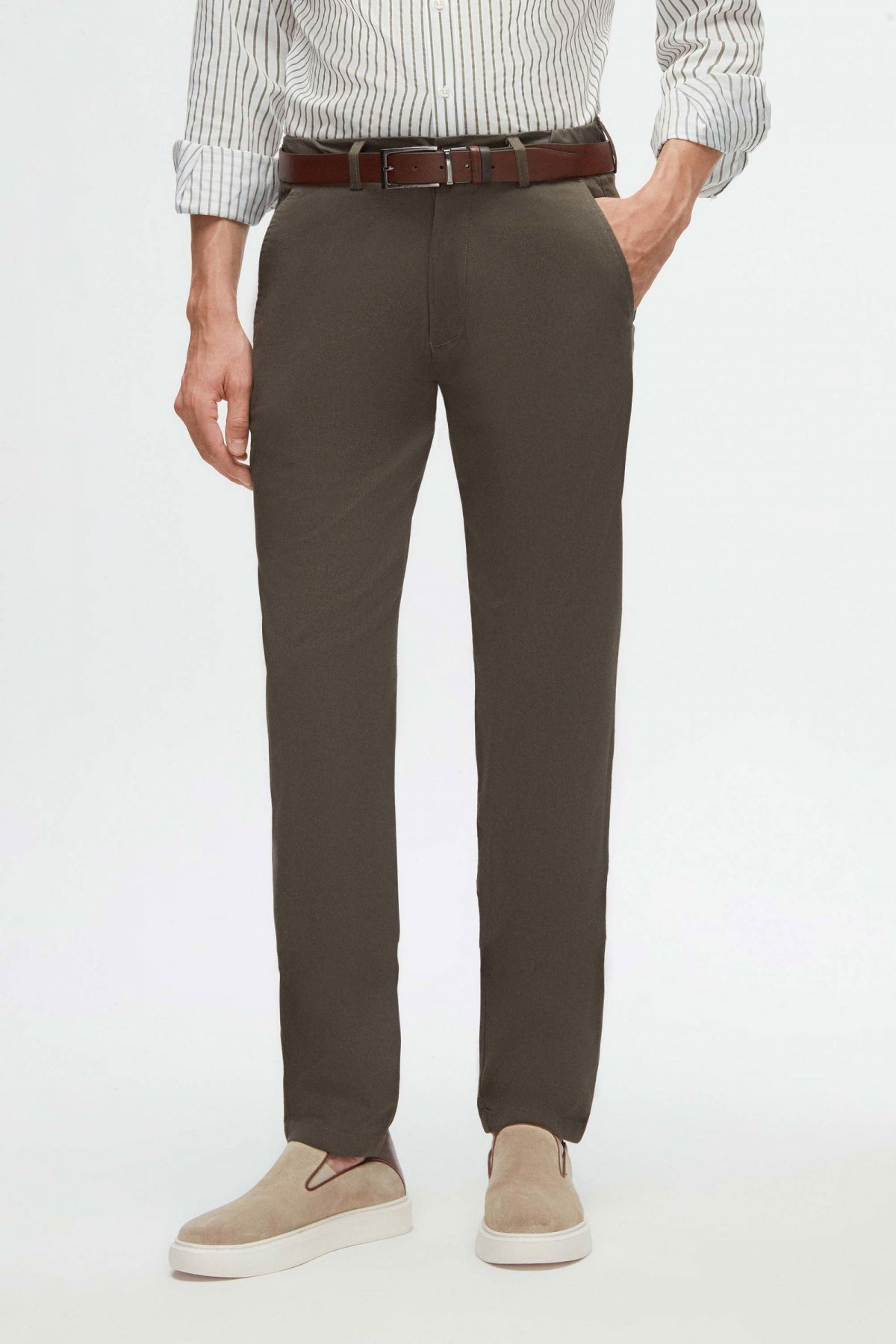 Ds Damat Slim Fit Textured Elastic Waist Stretchable Side Pocket Chino Pants  - Khaki