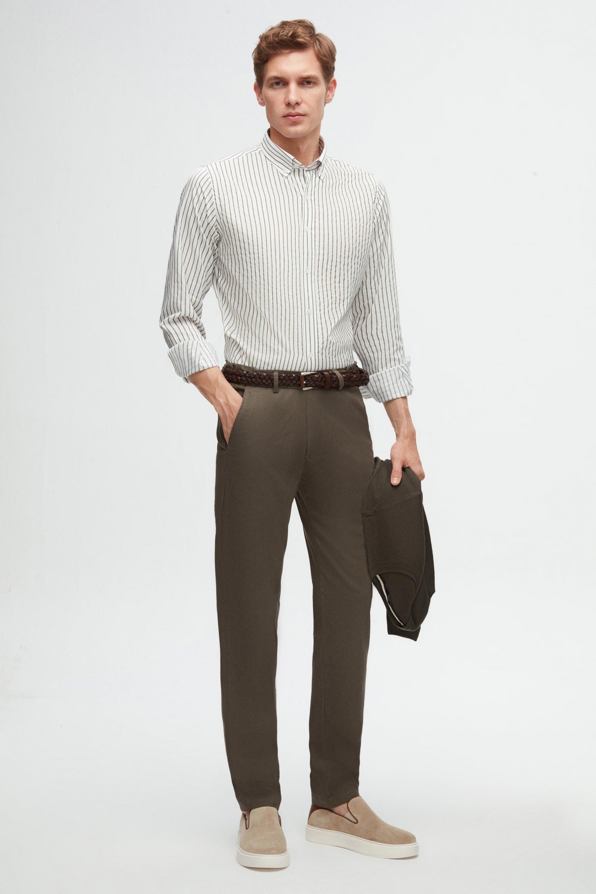 Ds Damat Slim Fit Textured Elastic Waist Stretchable Side Pocket Chino Pants  - Khaki