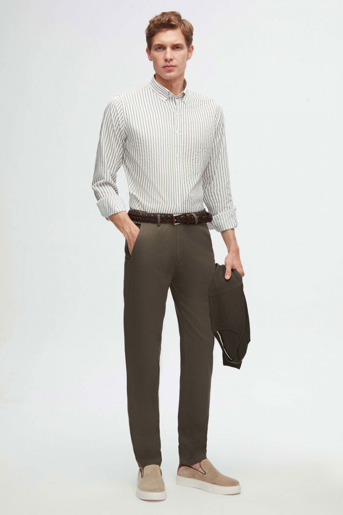 Ds Damat Slim Fit Textured Elastic Waist Stretchable Side Pocket Chino Pants  - Khaki