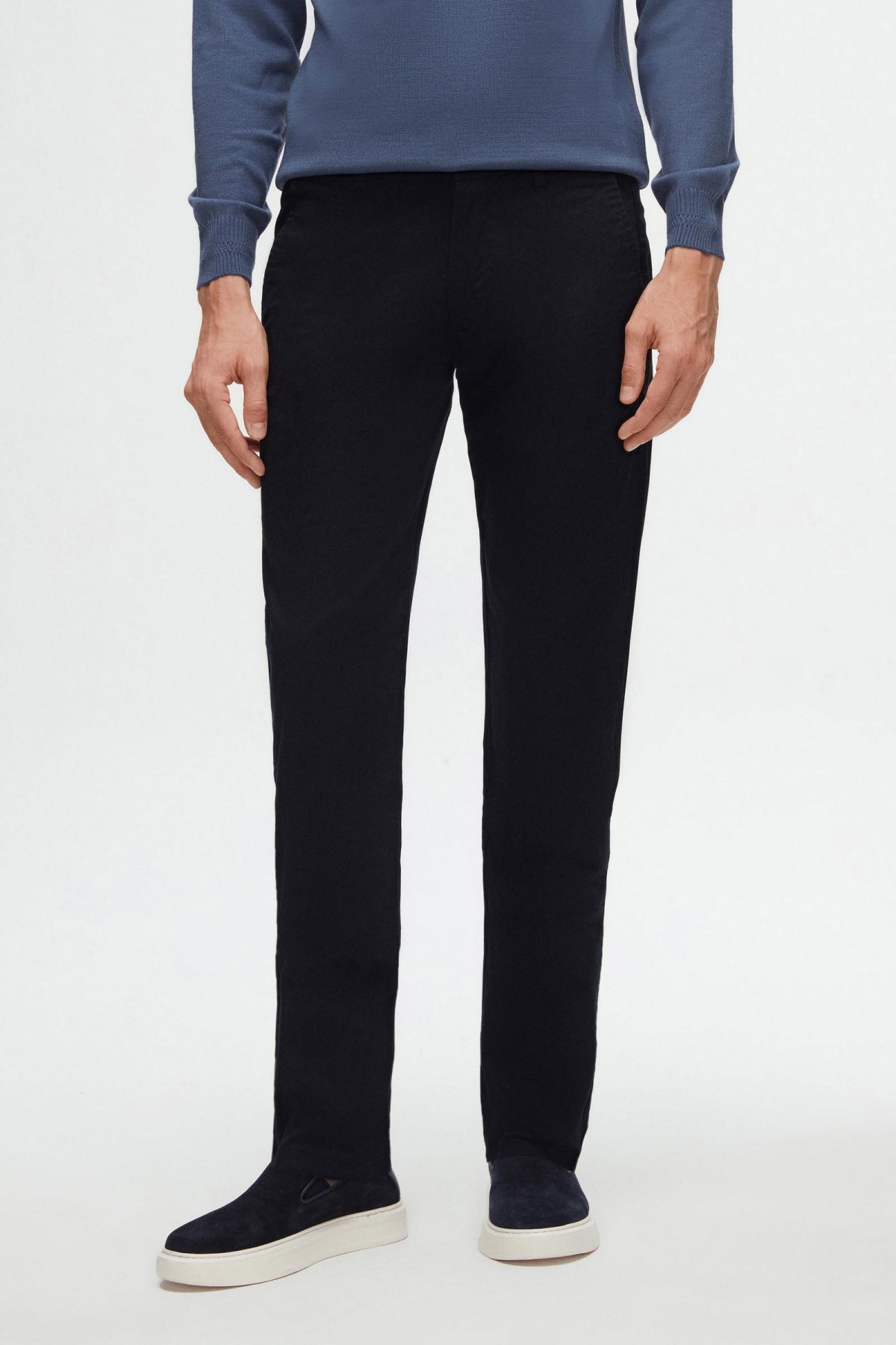 Ds Damat Slim Fit Textured Elastic Waist Stretchable Side Pocket Chino Pants  - Navy Blue