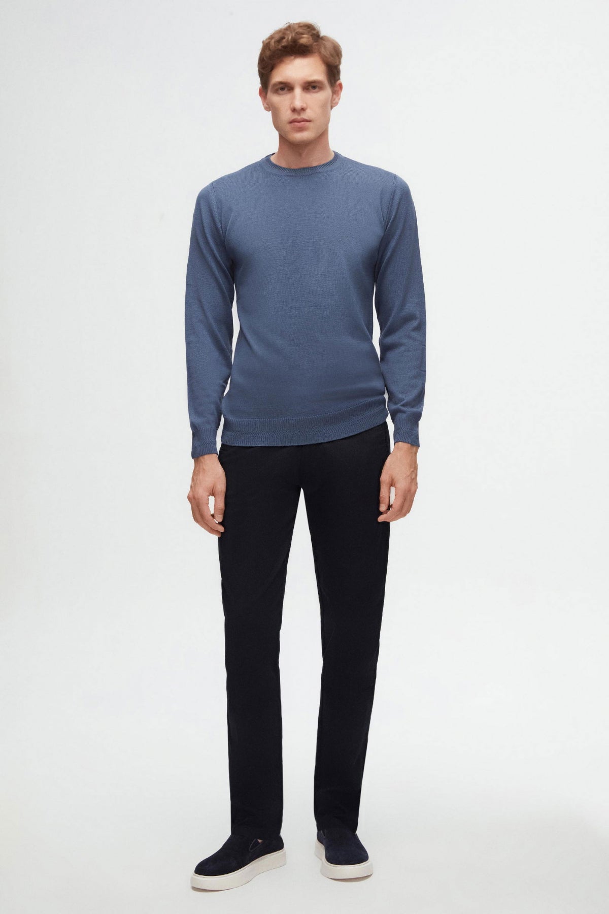 Ds Damat Slim Fit Textured Elastic Waist Stretchable Side Pocket Chino Pants  - Navy Blue