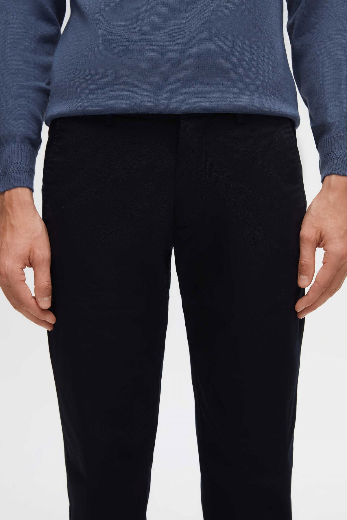 Ds Damat Slim Fit Textured Elastic Waist Stretchable Side Pocket Chino Pants  - Navy Blue