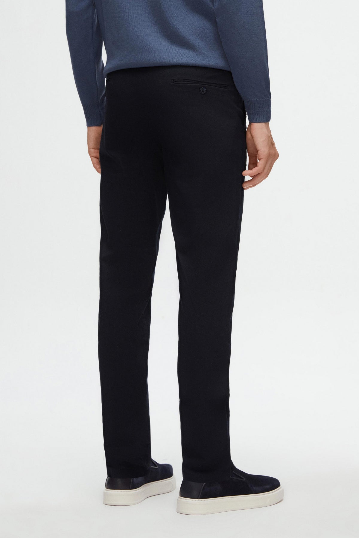 Ds Damat Slim Fit Textured Elastic Waist Stretchable Side Pocket Chino Pants  - Navy Blue