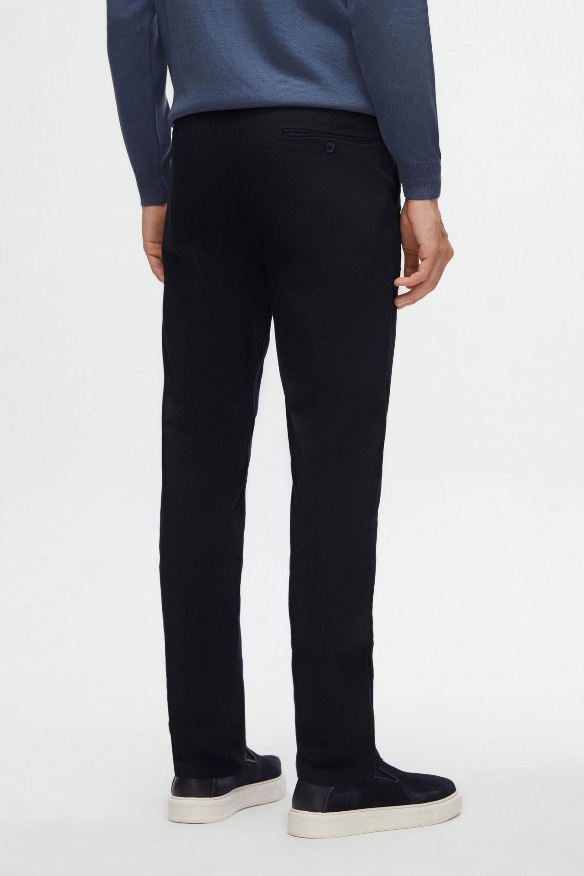 Ds Damat Slim Fit Textured Elastic Waist Stretchable Side Pocket Chino Pants  - Navy Blue