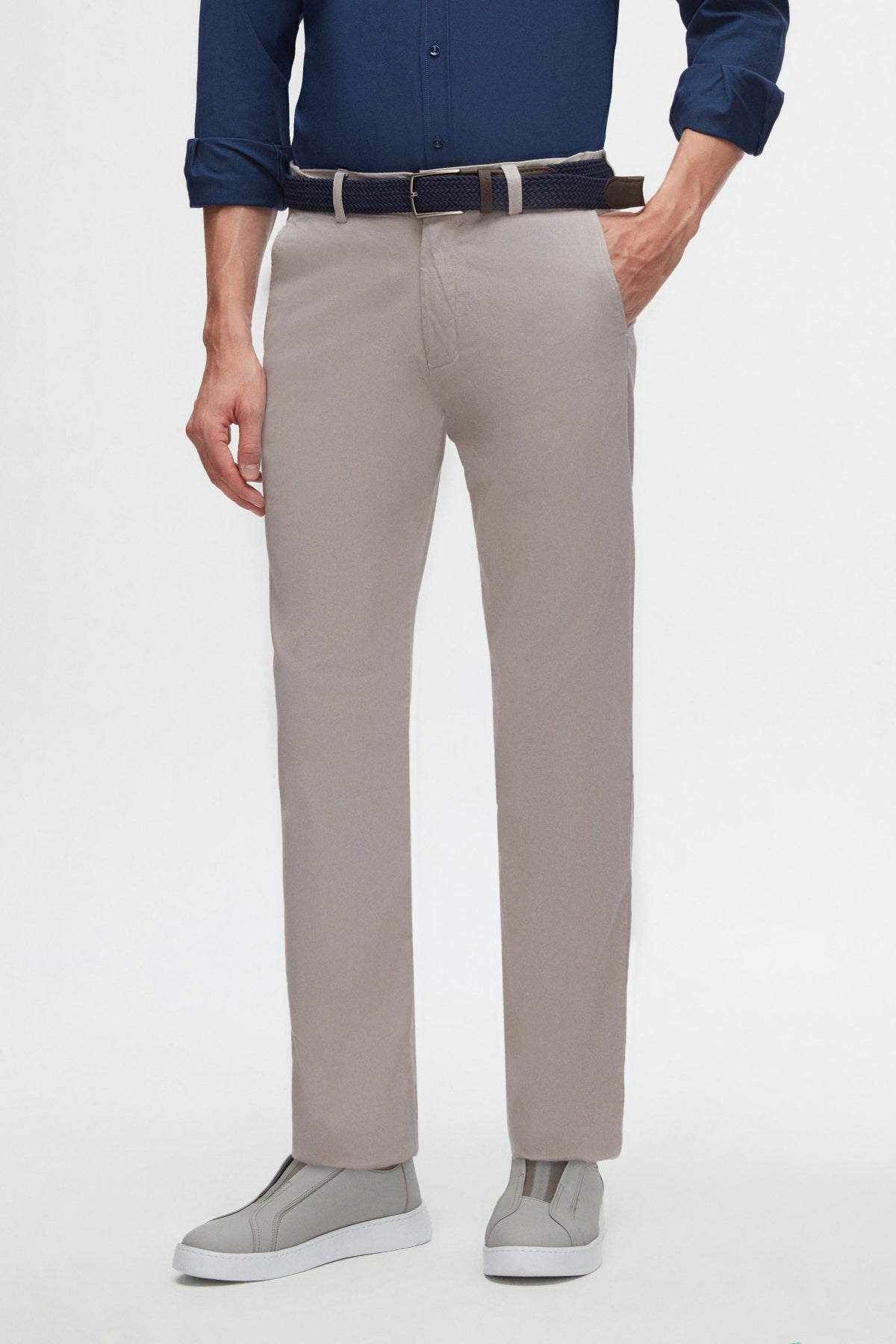 Ds Damat Slim Fit Textured Elastic Waist Stretchable Side Pocket Chino Pants  - Stone