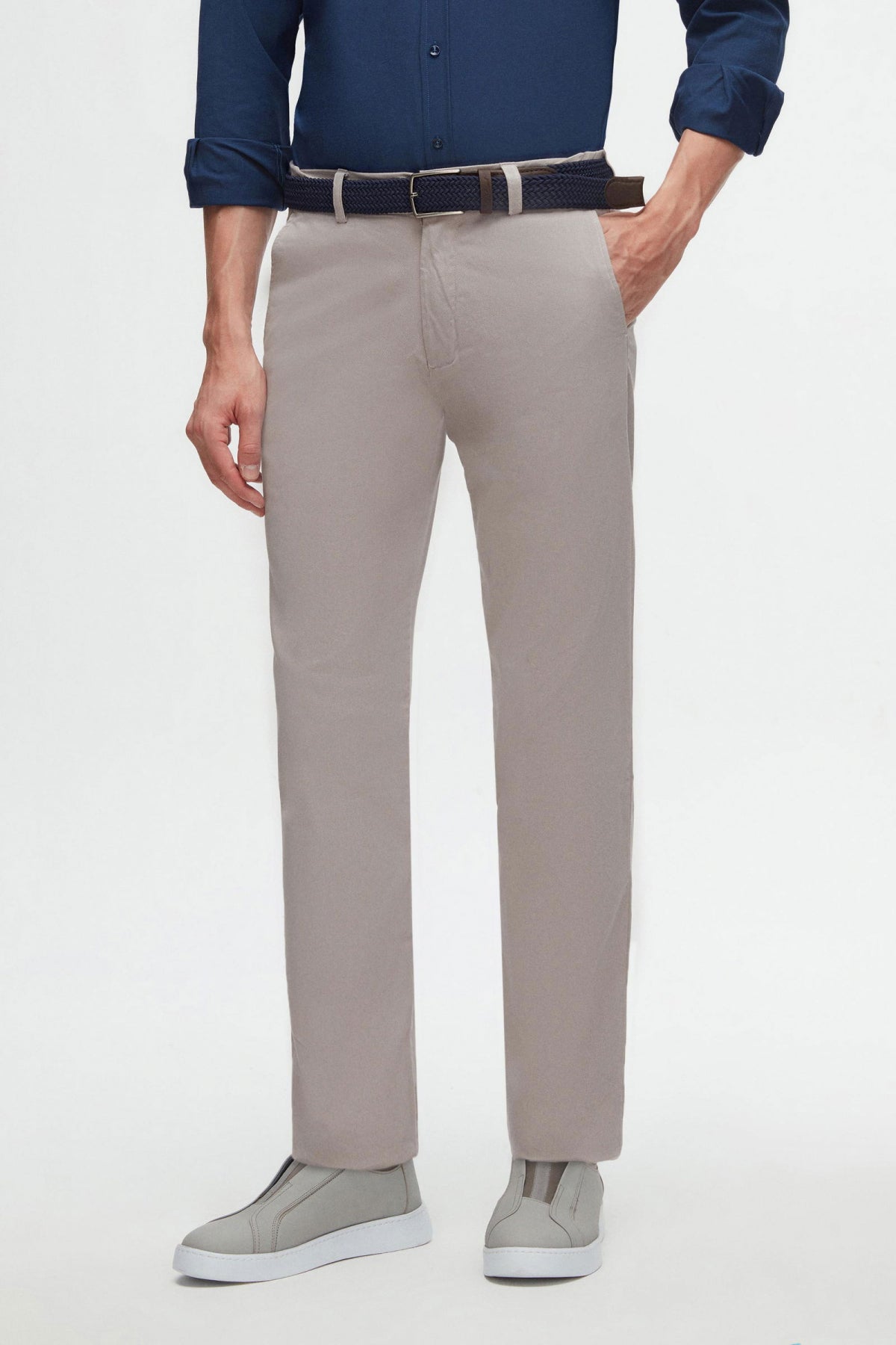 Ds Damat Slim Fit Textured Elastic Waist Stretchable Side Pocket Chino Pants  - Stone