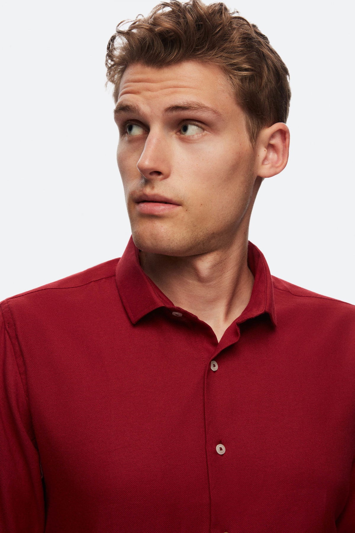 Ds Damat Slim Fit Textured Half Italian Collar Cotton Shirt  - Burgundy