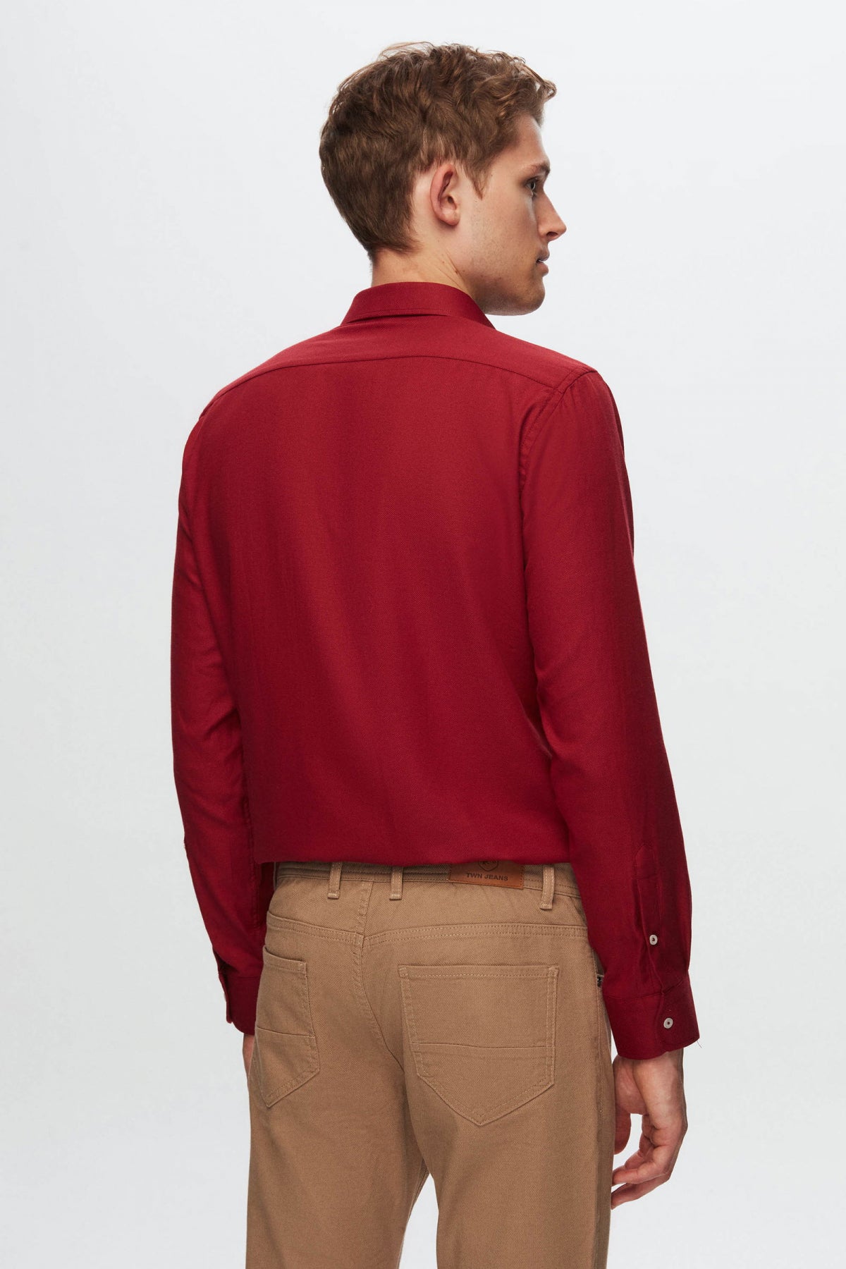 Ds Damat Slim Fit Textured Half Italian Collar Cotton Shirt  - Burgundy