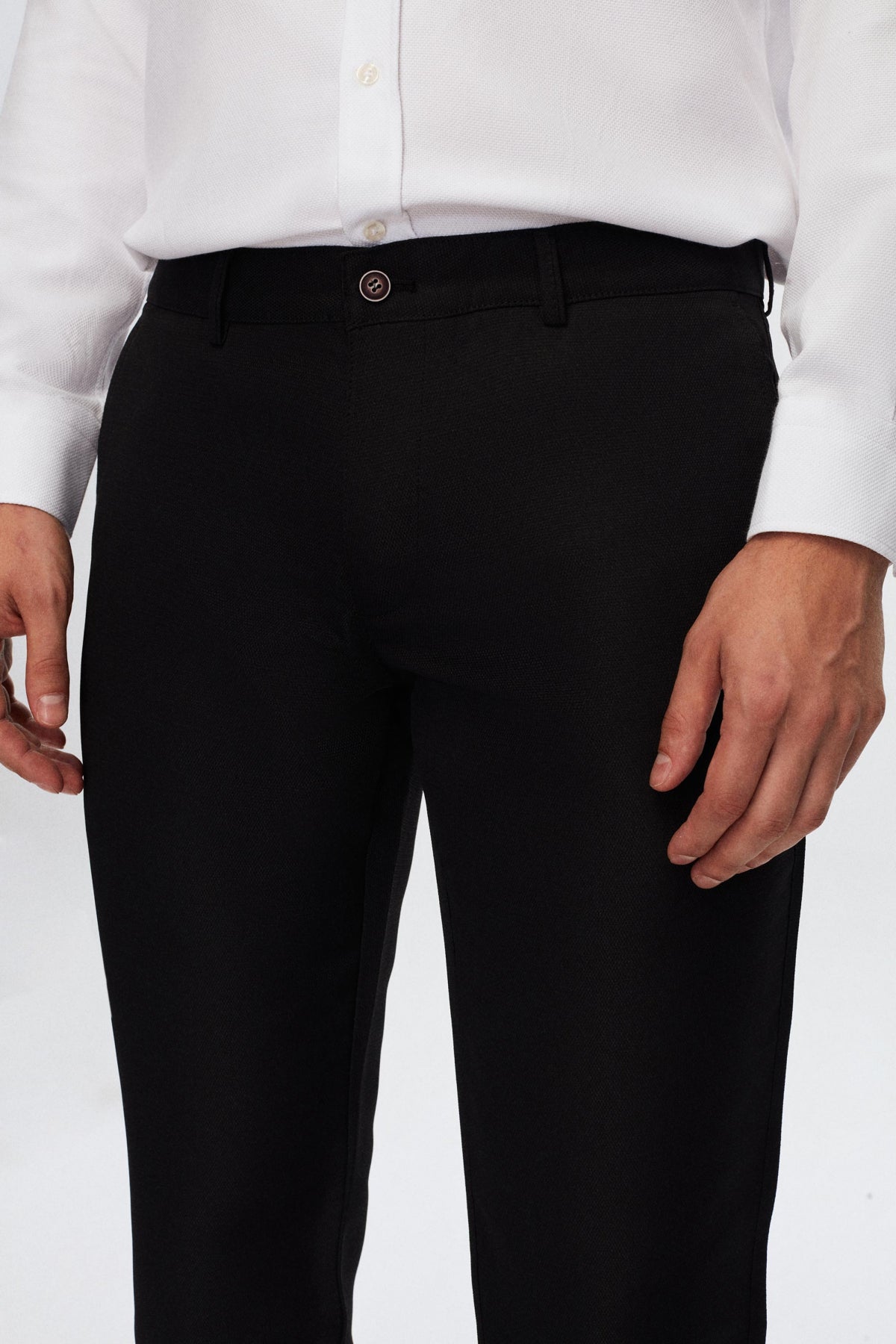 Ds Damat Slim Fit Textured Side Pocket Cotton Chino Pants  - Black
