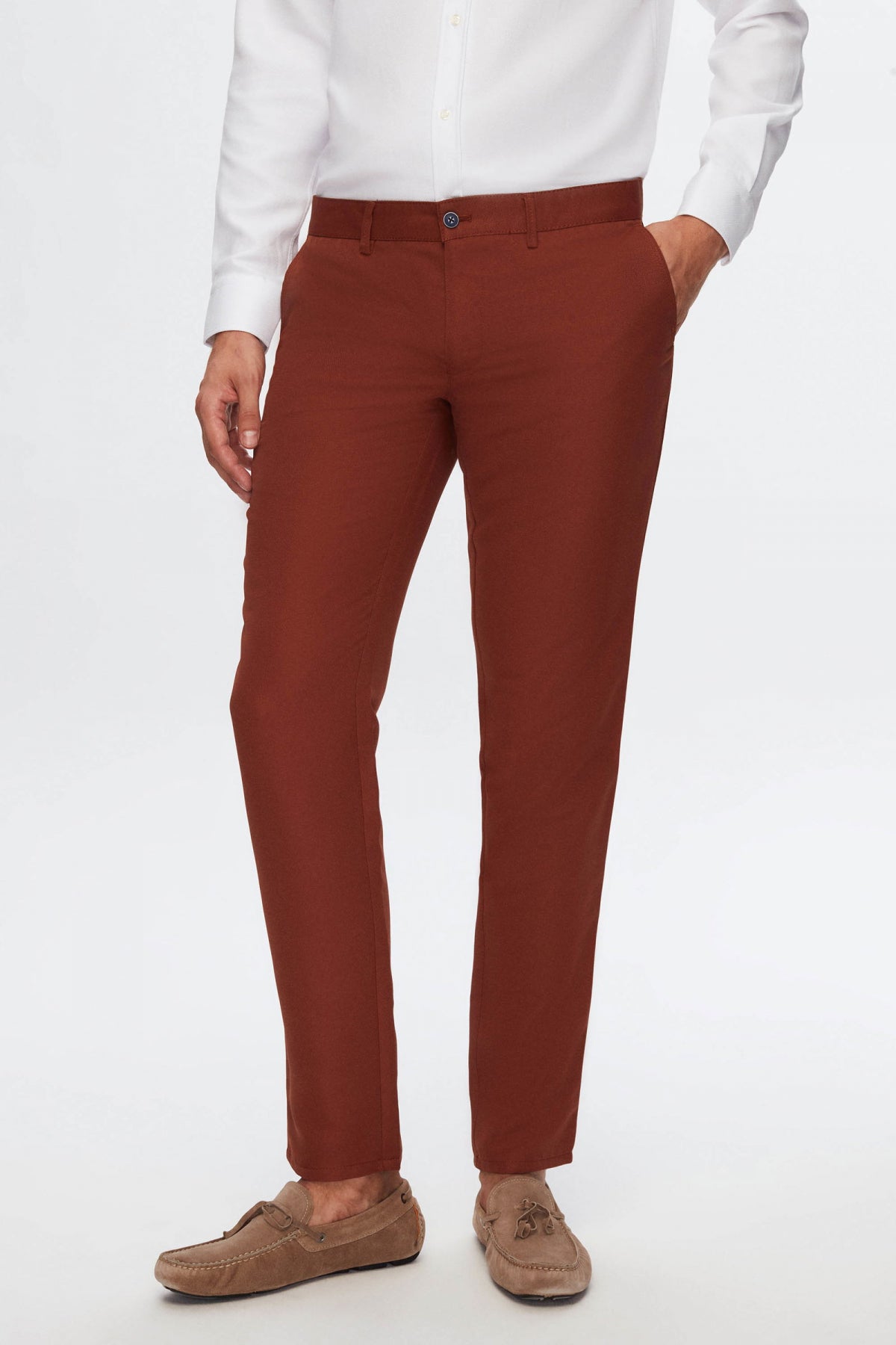 Ds Damat Slim Fit Textured Side Pocket Cotton Chino Pants  - Cinnamon