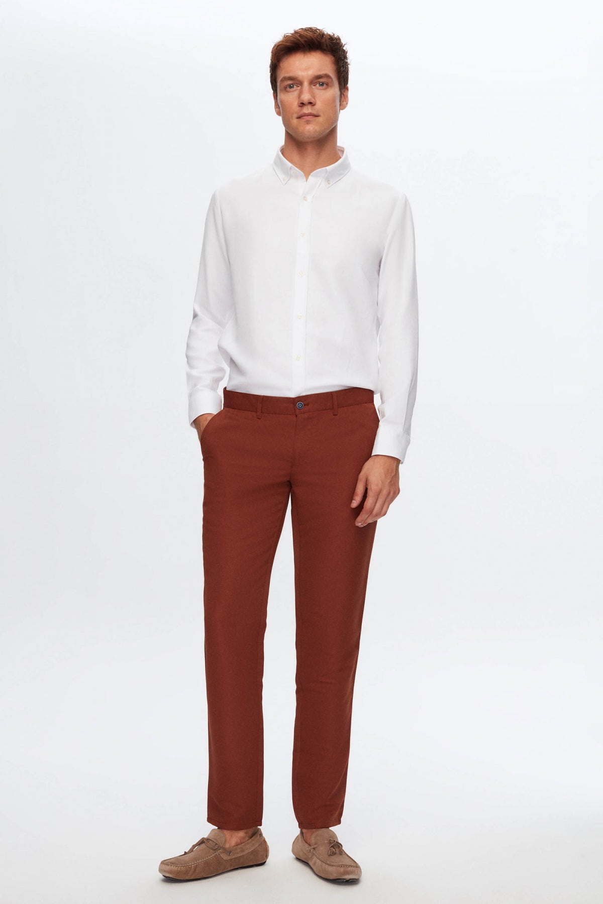 Ds Damat Slim Fit Textured Side Pocket Cotton Chino Pants  - Cinnamon