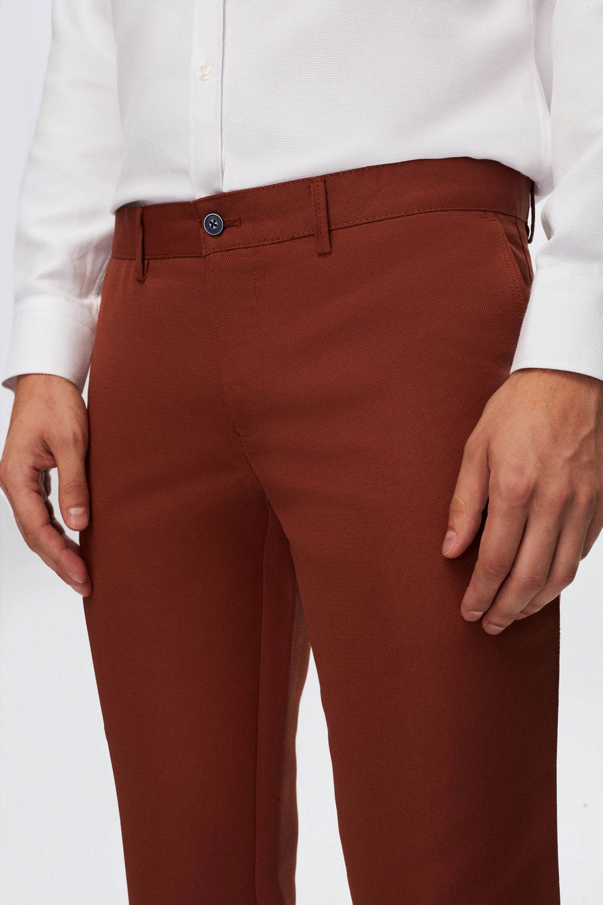 Ds Damat Slim Fit Textured Side Pocket Cotton Chino Pants  - Cinnamon