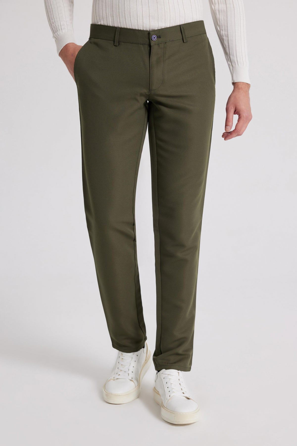 Ds Damat Slim Fit Textured Side Pocket Cotton Chino Pants  - Khaki