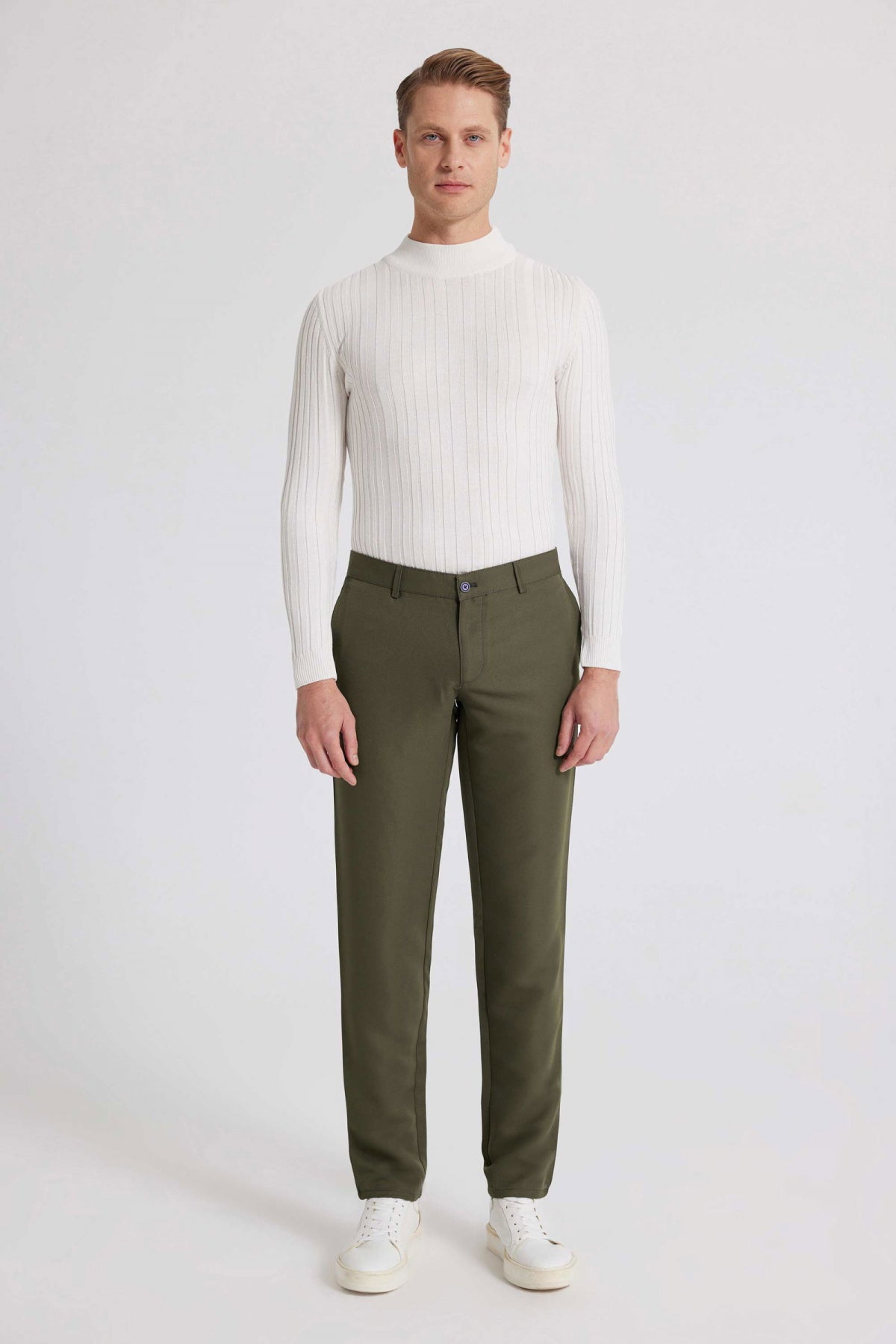 Ds Damat Slim Fit Textured Side Pocket Cotton Chino Pants  - Khaki