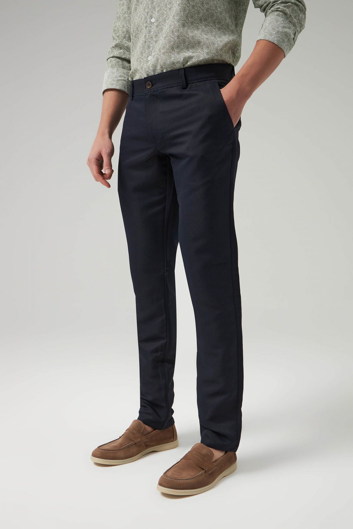 Ds Damat Slim Fit Textured Side Pocket Cotton Chino Pants  - Navy Blue