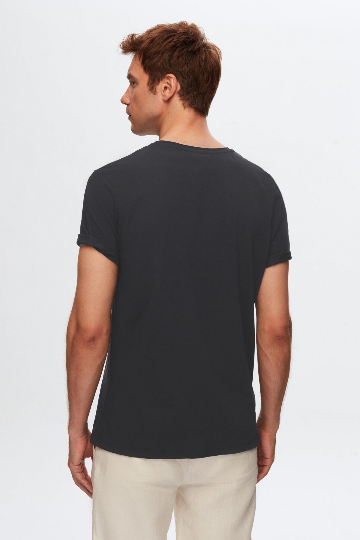 Ds Damat Slim Fit V-Neck 100% Cotton T-Shirt  - Anthracite