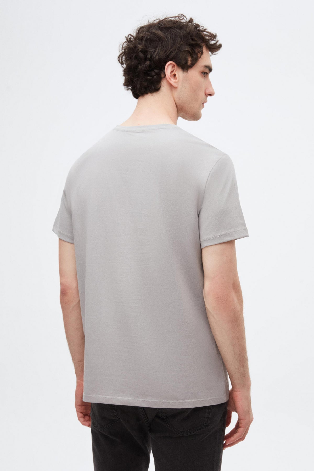 Ds Damat Slim Fit V-Neck 100% Cotton T-Shirt  - Gray