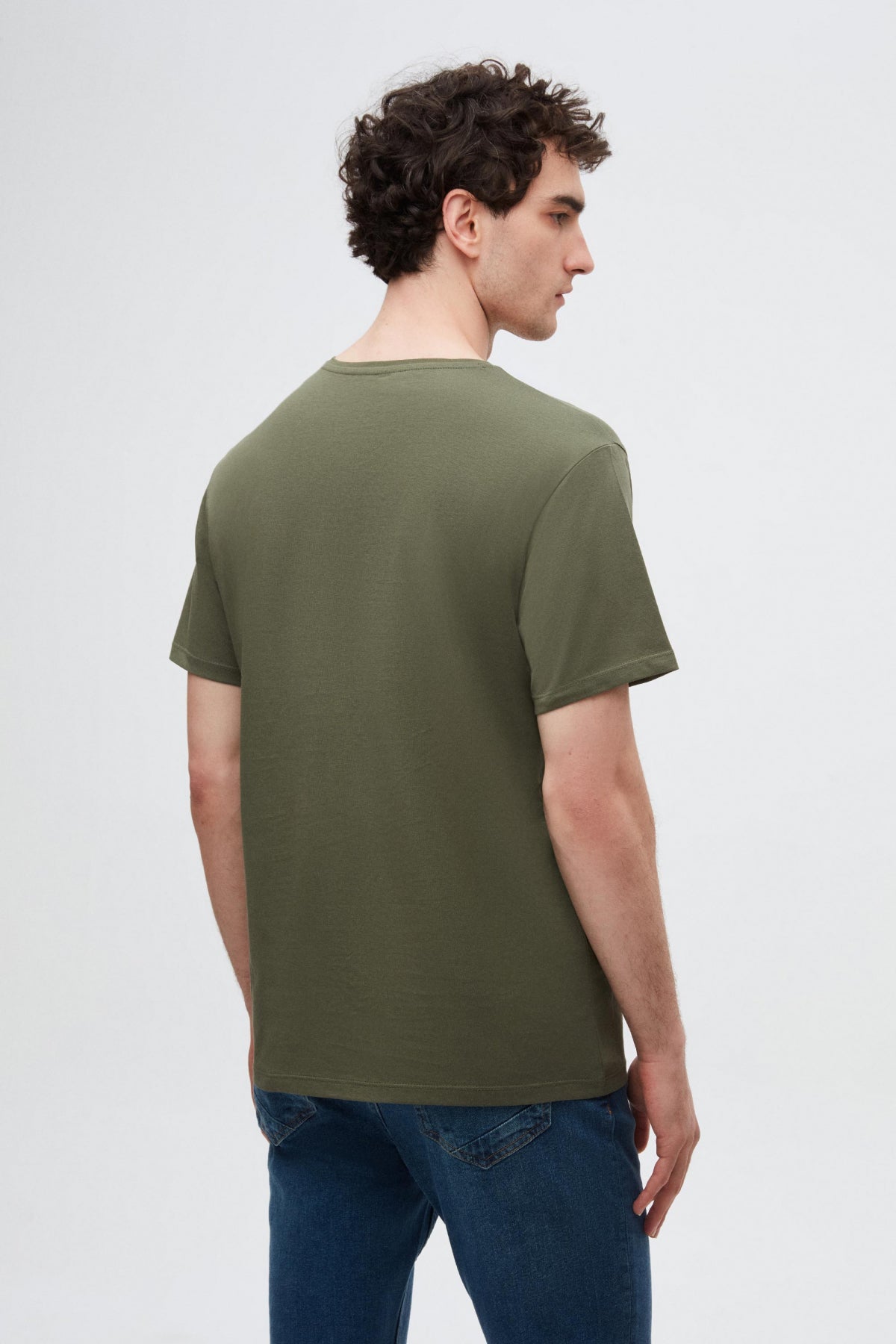 Ds Damat Slim Fit V-Neck 100% Cotton T-Shirt  - Khaki