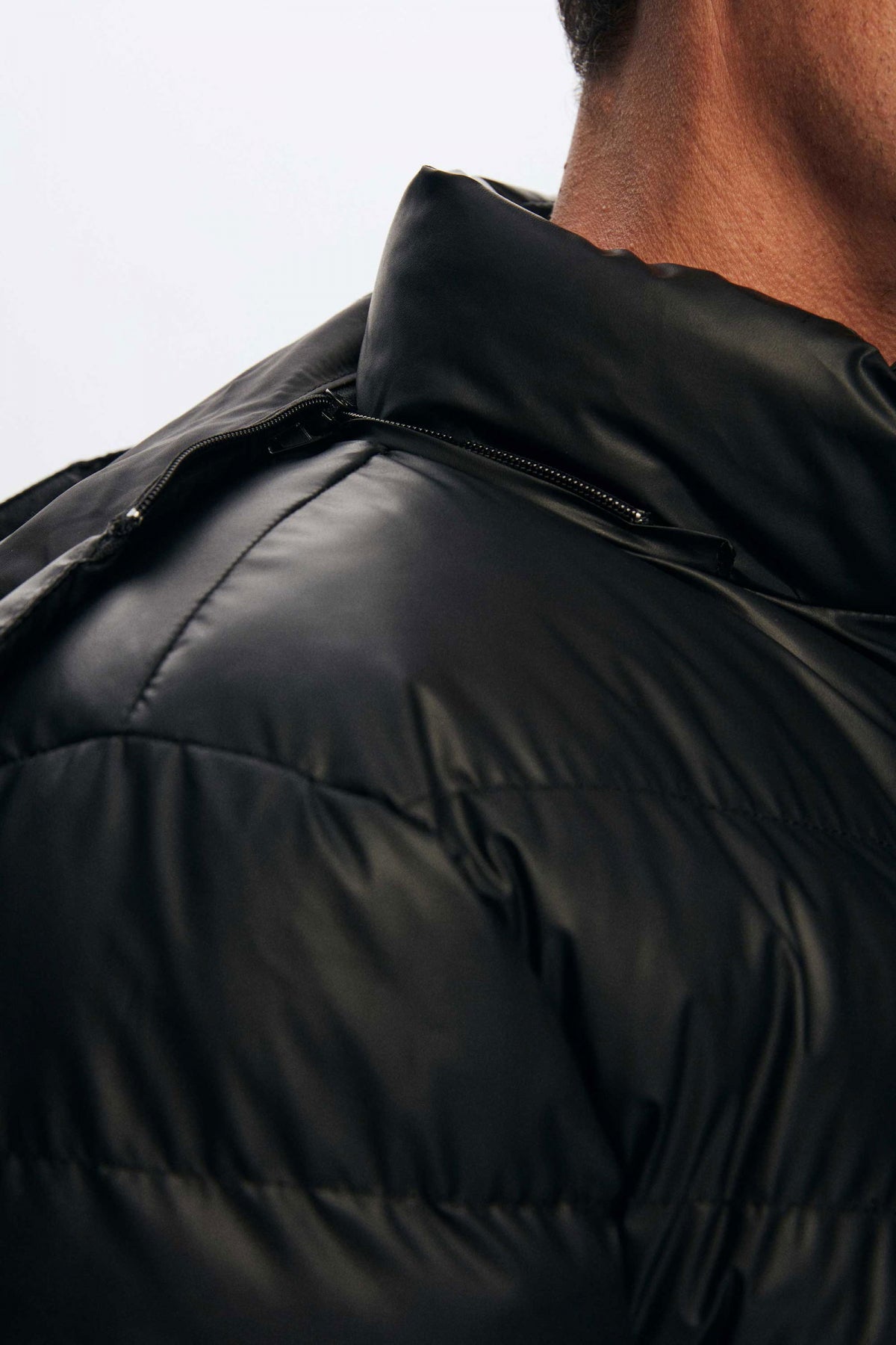Ds Damat Slim Fit Water-Repellent Windproof Fiber-Filled Faux Leather Removable Hooded Jacket  - Black