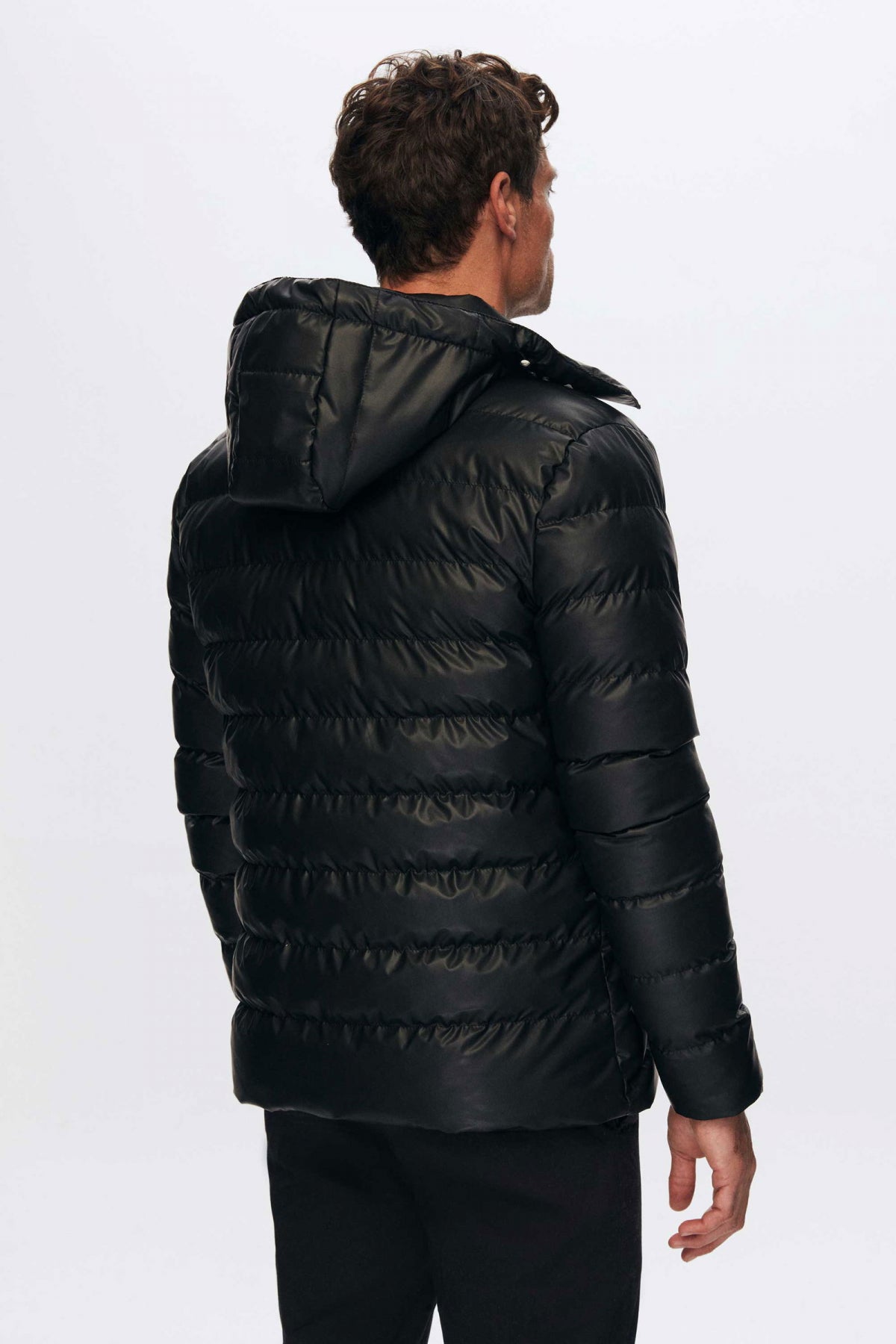 Ds Damat Slim Fit Water-Repellent Windproof Fiber-Filled Faux Leather Removable Hooded Jacket  - Black