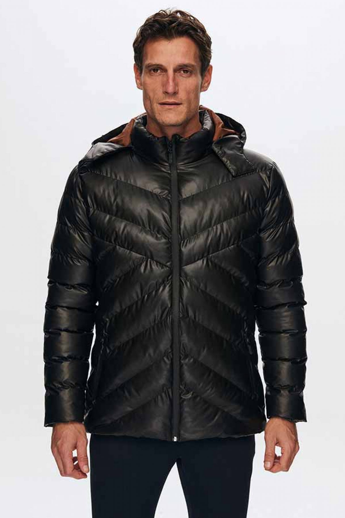 Ds Damat Slim Fit Water-Repellent Windproof Fiber-Filled Faux Leather Removable Hooded Jacket  - Brown