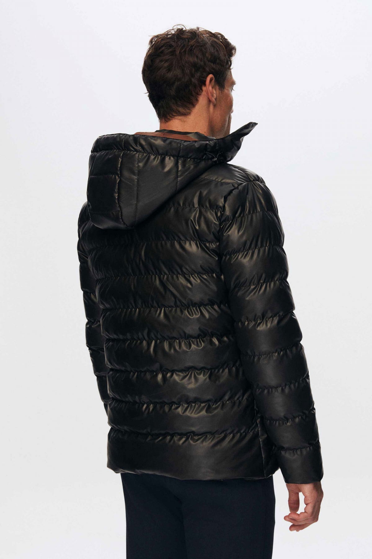 Ds Damat Slim Fit Water-Repellent Windproof Fiber-Filled Faux Leather Removable Hooded Jacket  - Brown
