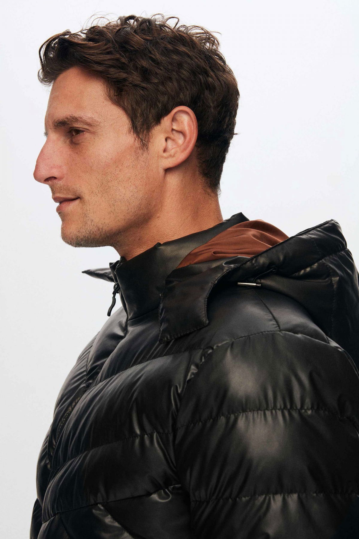 Ds Damat Slim Fit Water-Repellent Windproof Fiber-Filled Faux Leather Removable Hooded Jacket  - Brown