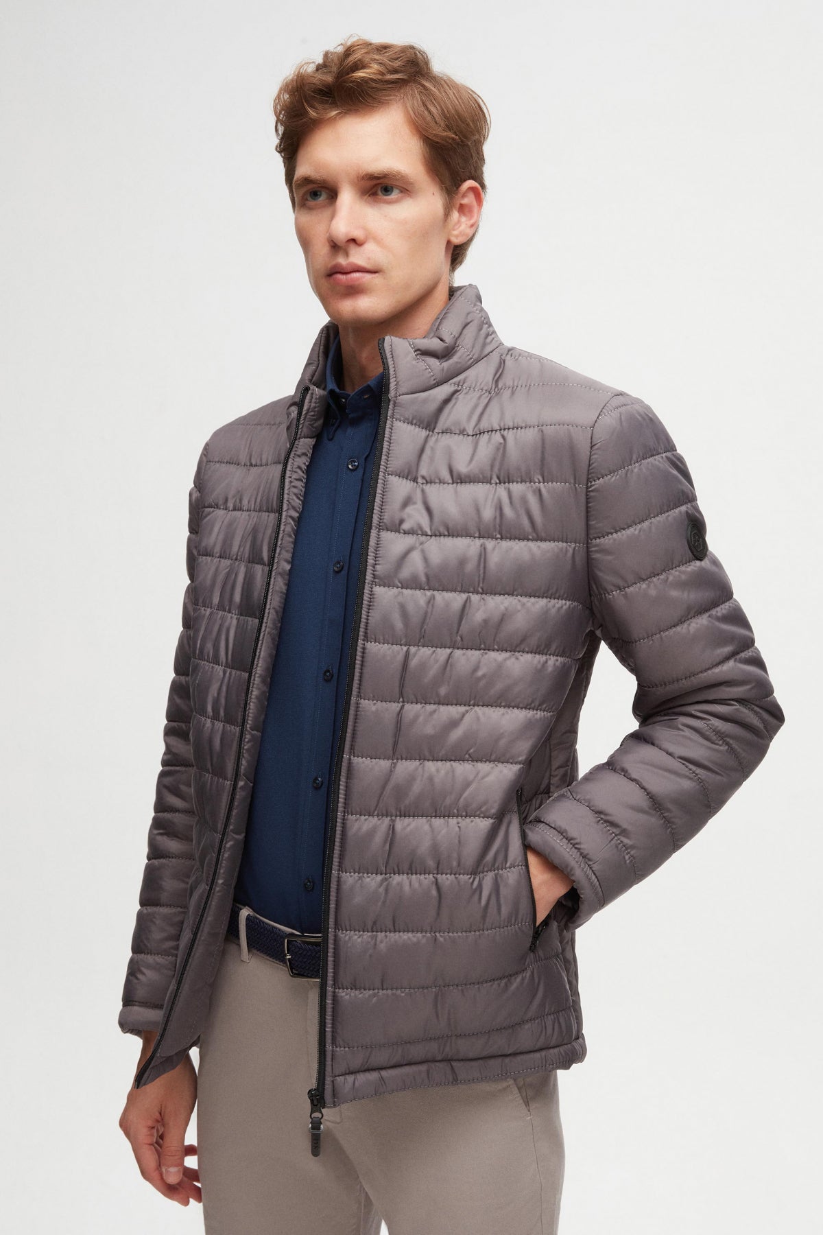 Ds Damat Slim Fit Windproof Fiber-Filled Puffer Jacket  - Gray