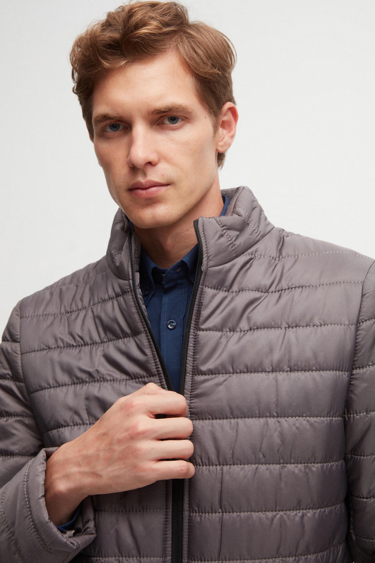 Ds Damat Slim Fit Windproof Fiber-Filled Puffer Jacket  - Gray